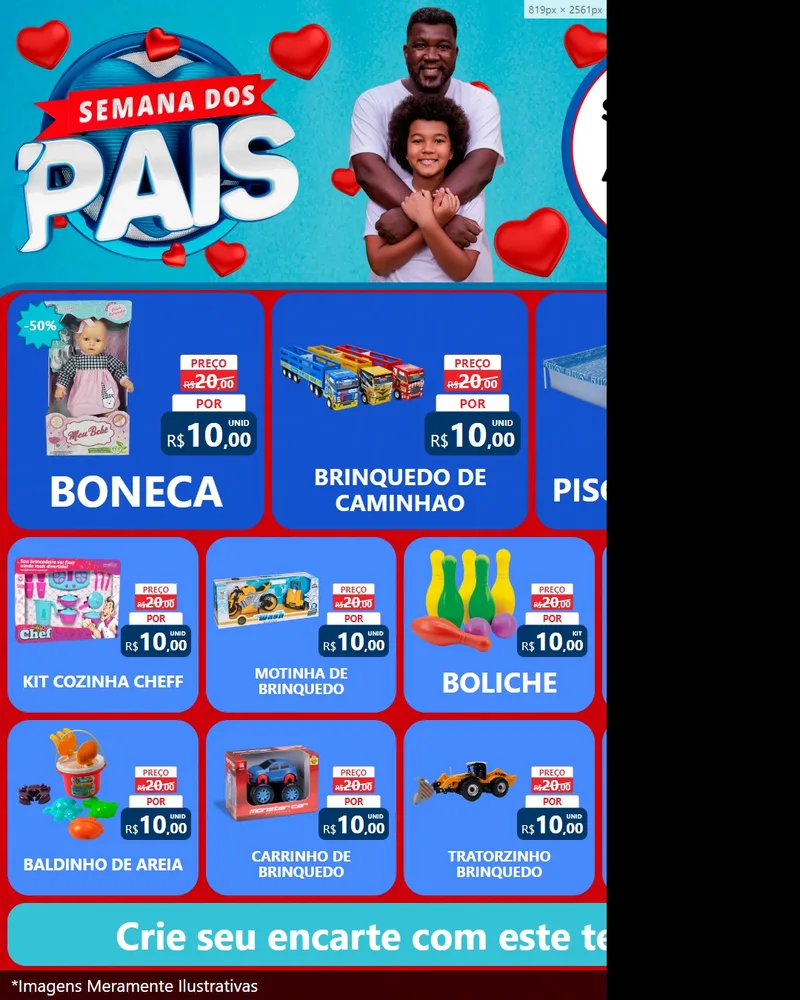Modelo de Rede Social para Feed Instagram com o tema Semana Dos Pais para Brinquedos