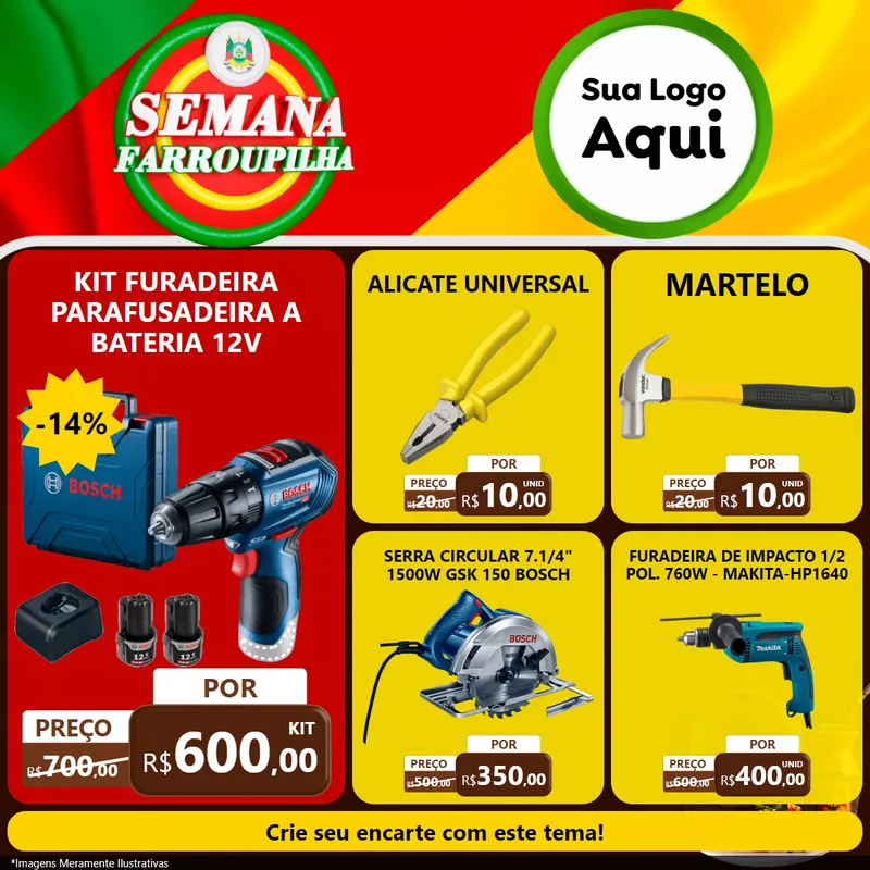Modelo de Rede Social para Feed Facebook com o tema Semana Farroupilha para Maquinas e Ferramentas