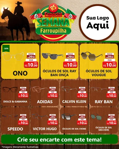 Modelo de Rede Social para Feed Instagram com o tema Especial Semana Farroupilha para Óticas