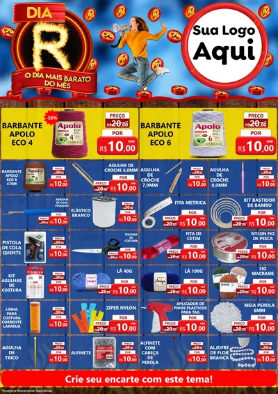 Modelo de Encarte para Encarte A4 Vertical com o tema Dia R - O Dia Mais Barato Do Mês para Armarinho e Aviamentos