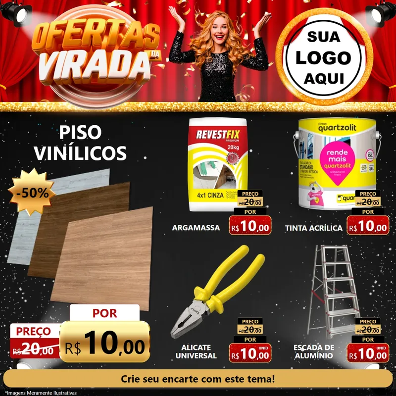 Modelo de Rede Social para Feed Facebook com o tema Ofertas da Virada para Material para Construção