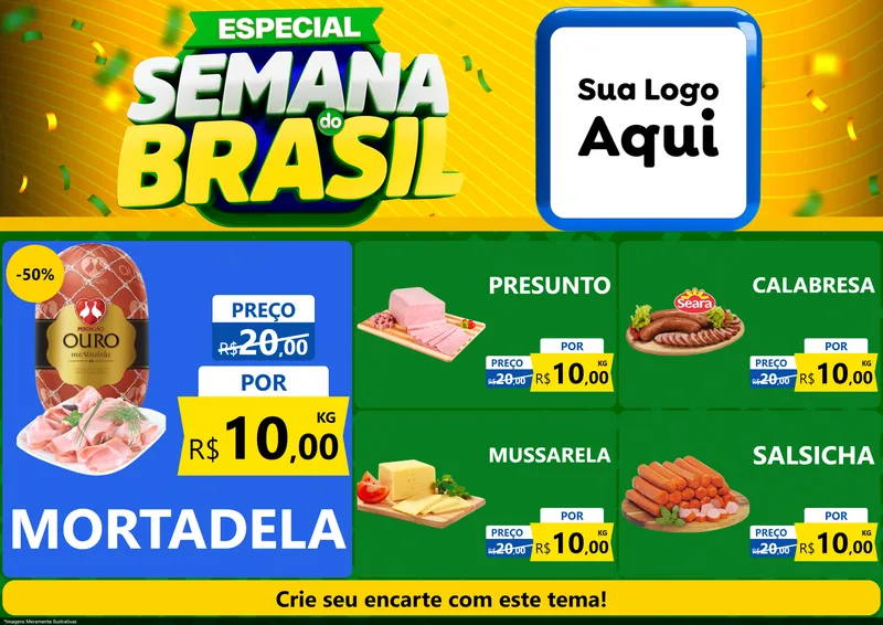 Modelo de Encarte para Encarte A4 Horizontal com o tema Especial Semana do Brasil para Frios e Laticínios