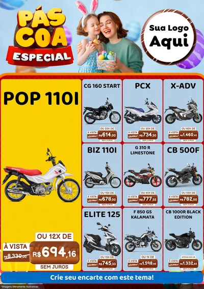 Modelo de Encarte para Encarte A4 Vertical com o tema Páscoa Especial para Concessionaria de Motos