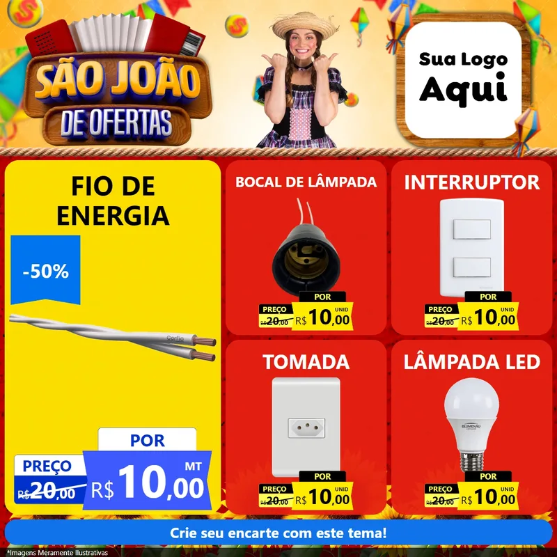 Modelo de Rede Social para Feed Facebook com o tema São João de Ofertas para Materiais Elétricos