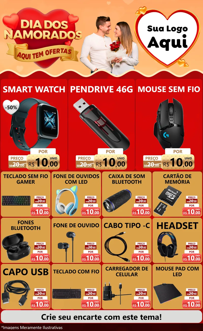 Modelo de Encarte para Encarte Grande com o tema Dia dos Namorados - Aqui Tem Ofertas para Informática