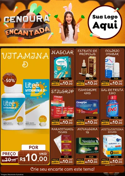 Modelo de Encarte para Encarte A4 Vertical com o tema Cenoura Encantada - Páscoa para Farmácia