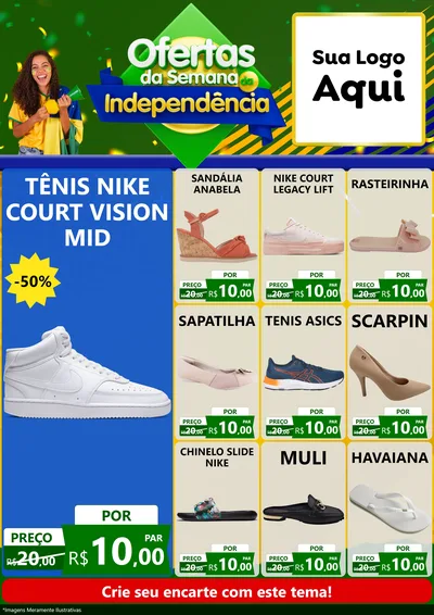 Modelo de Encarte para Encarte A4 Vertical com o tema Ofertas da Semana da Independência para Calçados