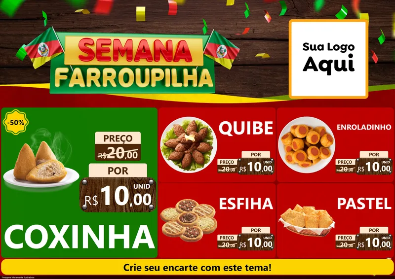 Modelo de Encarte para Encarte A4 Horizontal com o tema Semana Farroupilha para Salgadaria