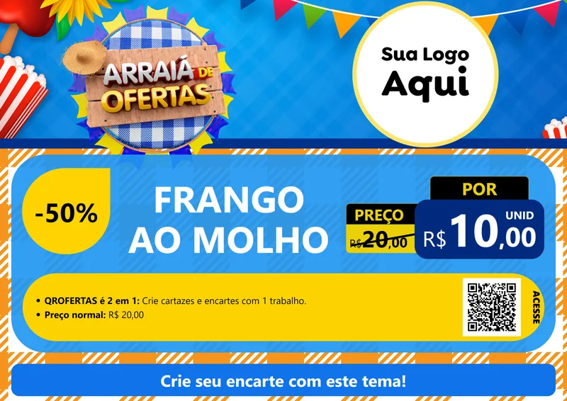 Modelo de Cartaz para Cartaz A4 Horizontal com o tema Arraiá de Ofertas para Restaurante
