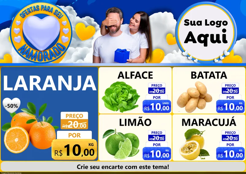 Modelo de Encarte para Encarte A4 Horizontal com o tema Ofertas Para Seu Namorado para Hortifrúti