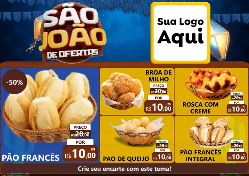 Modelo de Encarte para Encarte A4 Horizontal com o tema São João Ofertas Imbatíveis! - Junina para Padaria