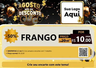 Modelo de Cartaz para Cartaz A4 Horizontal com o tema Agosto Mês do Desconto Louco para Assados