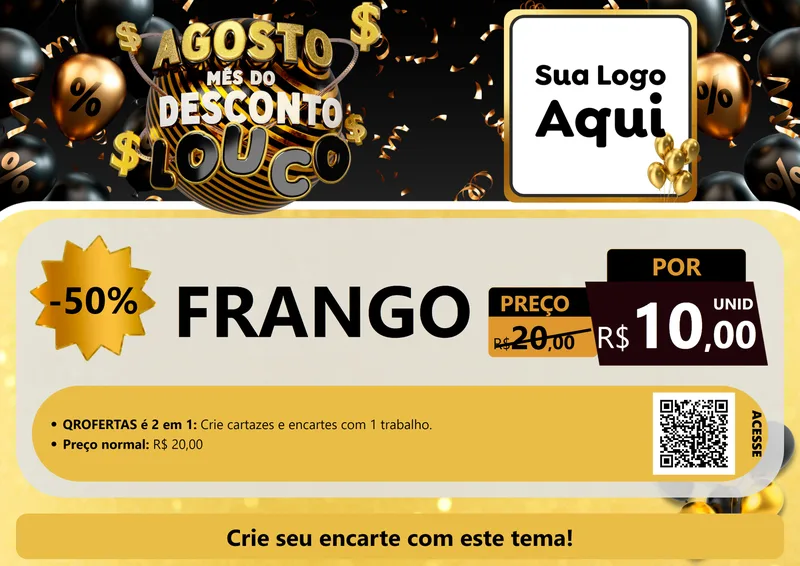 Modelo de Cartaz para Cartaz A4 Horizontal com o tema Agosto Mês do Desconto Louco para Assados
