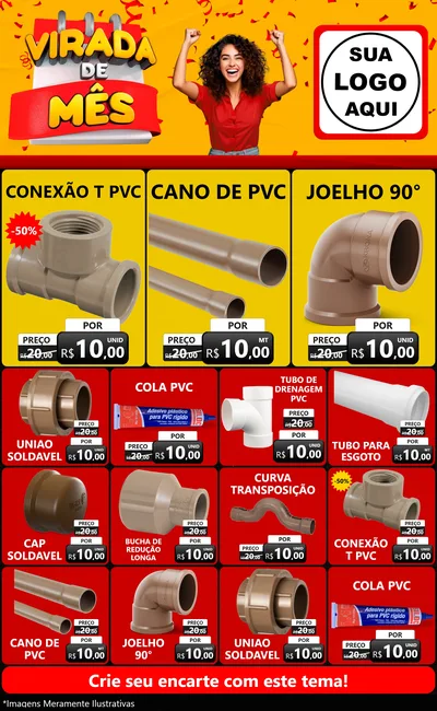 Modelo de Encarte para Encarte Grande com o tema Virada de Mês para Tubos e conexões