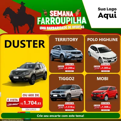 Modelo de Rede Social para Feed Facebook com o tema Semana Farroupilha - Uma Barbaridade de Ofertas para Concessionaria de Carros