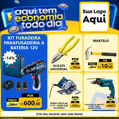 Modelo de Rede Social para Feed Facebook com o tema Aqui Tem Economia Todo Dia para Maquinas e Ferramentas