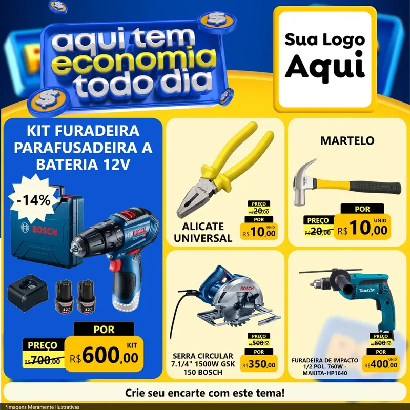Modelo de Rede Social para Feed Facebook com o tema Aqui Tem Economia Todo Dia para Maquinas e Ferramentas