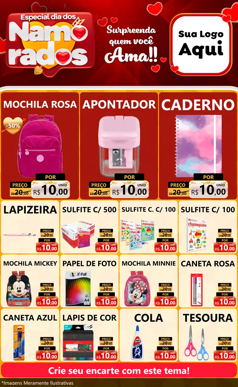 Modelo de Encarte para Encarte Grande com o tema Especial Dia dos Namorados para Papelaria