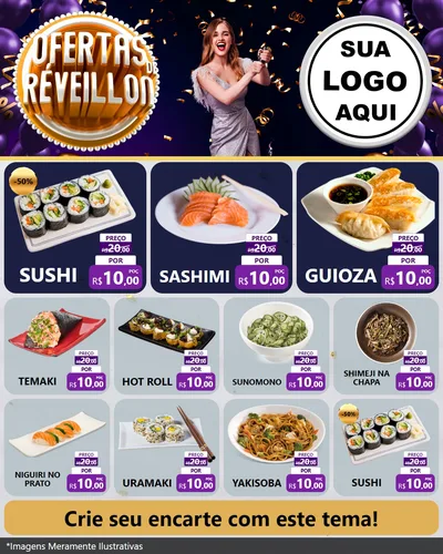 Modelo de Rede Social para Feed Instagram com o tema Ofertas de Réveillon para Comida japonesa