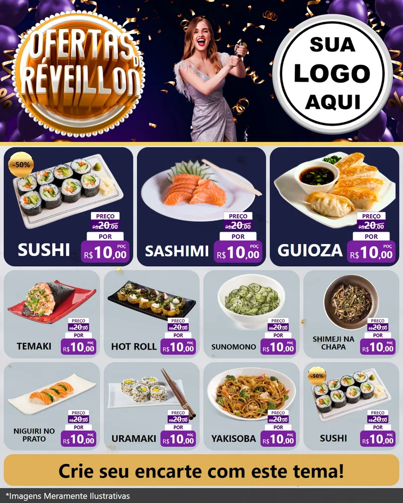 Modelo de Rede Social para Feed Instagram com o tema Ofertas de Réveillon para Comida japonesa