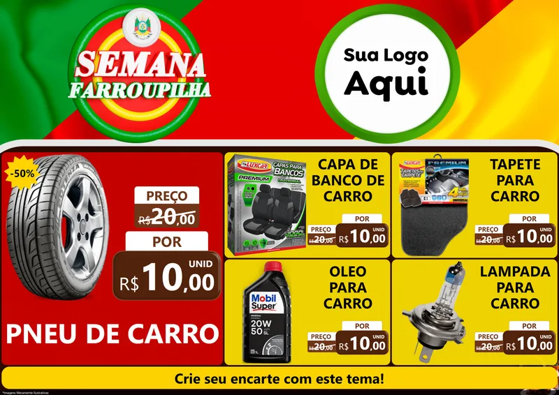 Modelo de Encarte para Encarte A4 Horizontal com o tema Semana Farroupilha para Auto peças
