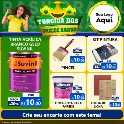 Modelo de Rede Social para Feed Facebook com o tema Torcida dos Preços Baixos - Copa para Tintas e Ferramentas