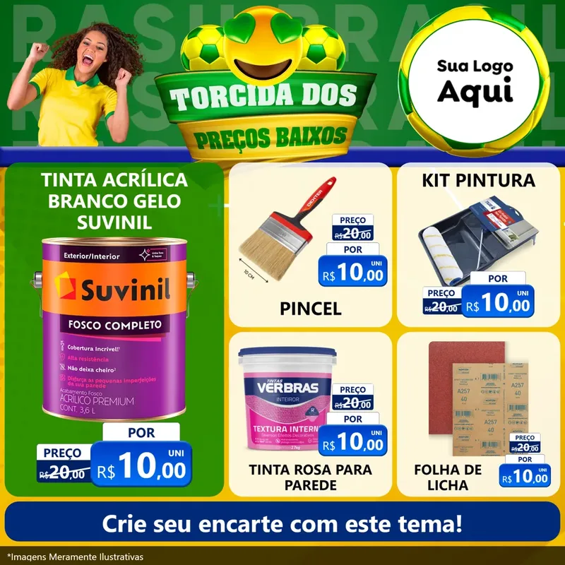 Modelo de Rede Social para Feed Facebook com o tema Torcida dos Preços Baixos - Copa para Tintas e Ferramentas
