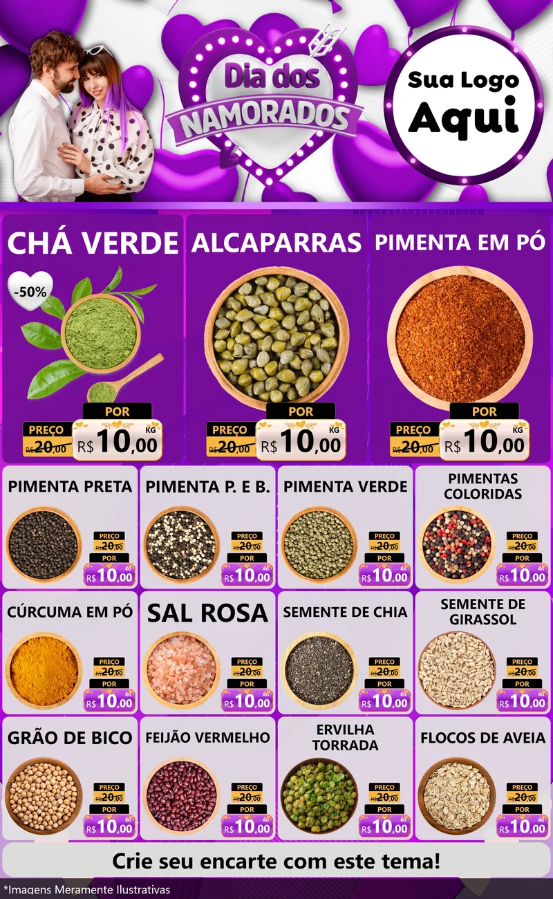 Modelo de Encarte para Encarte Grande com o tema Dia dos Namorados para Produtos Naturais