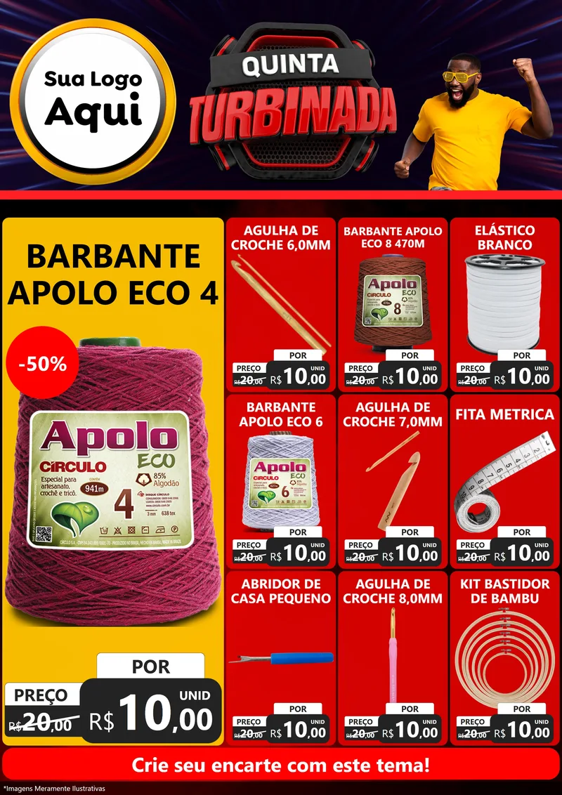 Modelo de Encarte para Encarte A4 Vertical com o tema Quinta Turbinada para Armarinho e Aviamentos