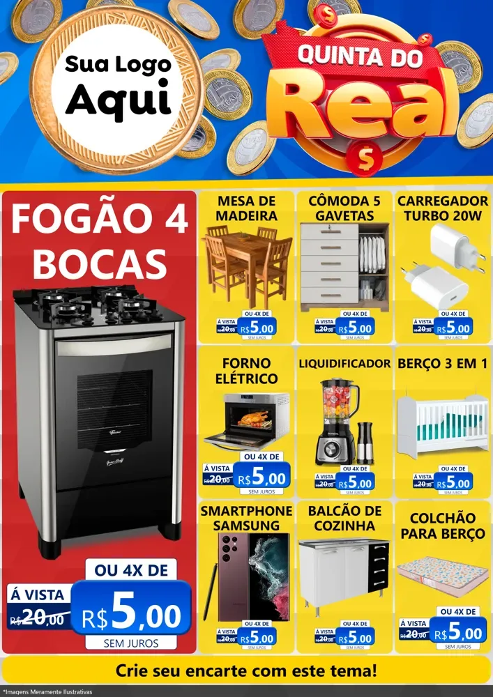 Modelo de Encarte para Encarte A4 Vertical com o tema Quinta do Real para Móveis e Eletro