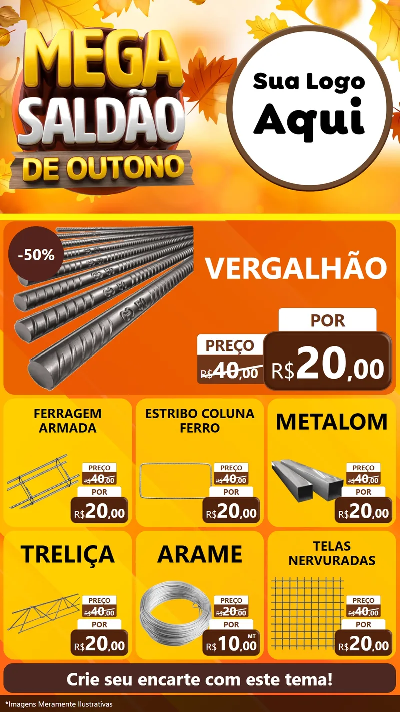 Modelo de Rede Social para Stories com o tema Mega Saldão de Outono para Ferragens