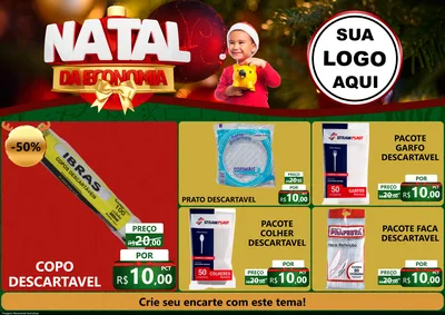 Modelo de Encarte para Encarte A4 Horizontal com o tema Natal da Economia para Embalagens