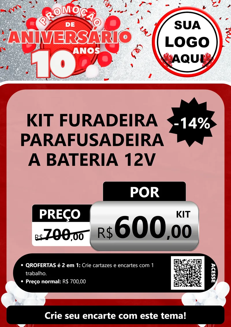 Modelo de Cartaz para Cartaz A4 Vertical com o tema Promoção de Aniversário - 10 Anos para Maquinas e Ferramentas