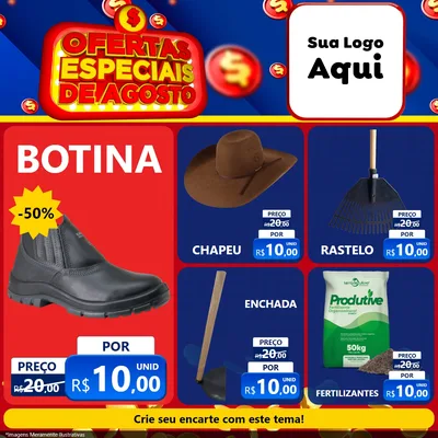 Modelo de Rede Social para Feed Facebook com o tema Ofertas Especiais de Agosto para Agropecuária