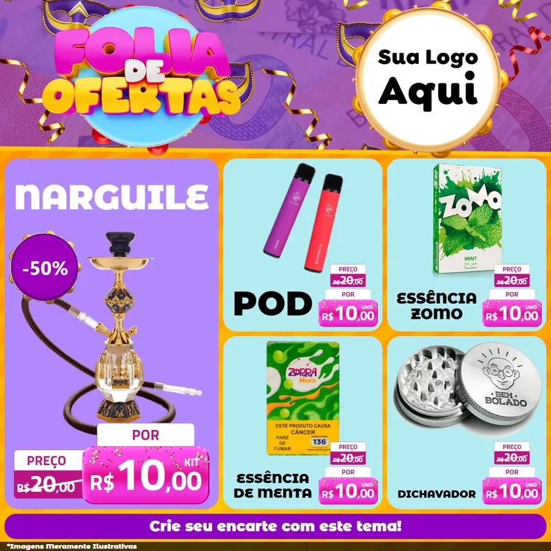 Modelo de Rede Social para Feed Facebook com o tema Folia de Ofertas para Tabacaria