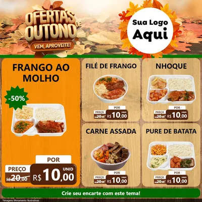 Modelo de Rede Social para Feed Facebook com o tema Ofertas de Outono - Vem, Aproveite! para Restaurante
