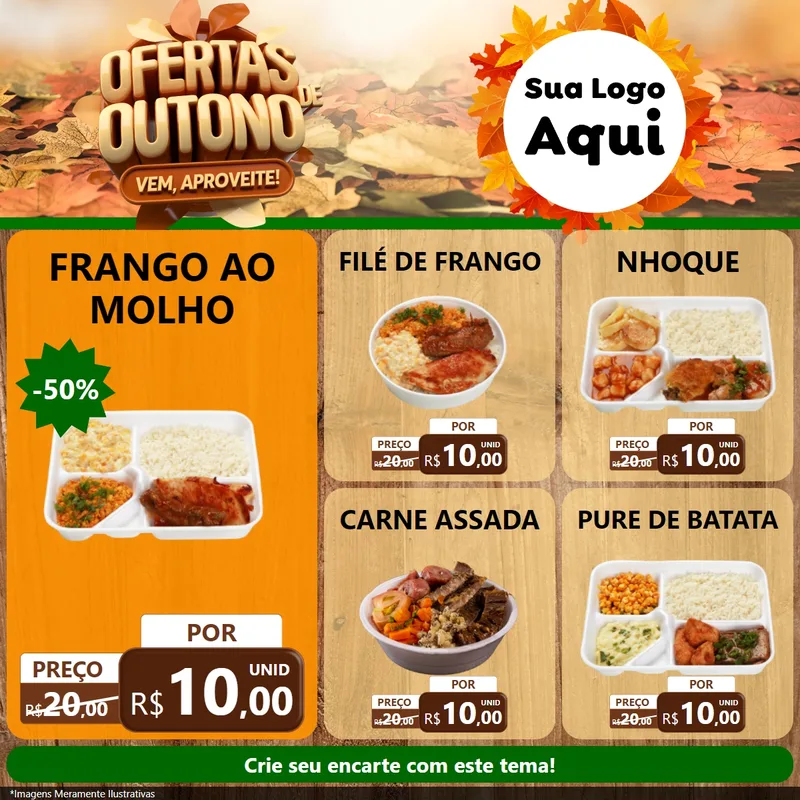 Modelo de Rede Social para Feed Facebook com o tema Ofertas de Outono - Vem, Aproveite! para Restaurante
