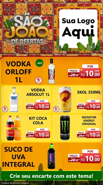 Modelo de TV para TV Vertical com o tema São João de Muitas Ofertas - Junina para Distribuidora de bebidas