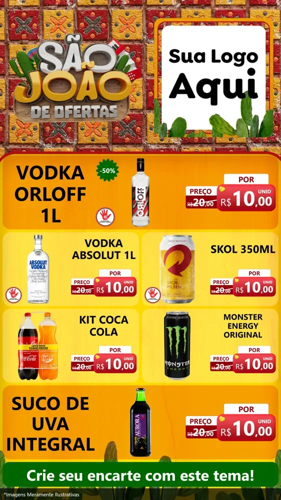 Modelo de TV para TV Vertical com o tema São João de Muitas Ofertas - Junina para Distribuidora de bebidas