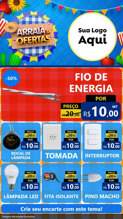 Modelo de Rede Social para Stories com o tema Arraiá de Ofertas para Materiais Elétricos