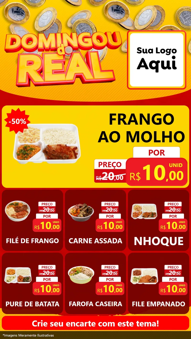 Modelo de Rede Social para Stories com o tema Domingou do Real para Restaurante