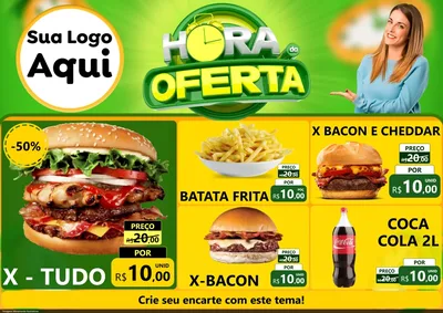 Modelo de Encarte para Encarte A4 Horizontal com o tema Hora da Oferta para Hamburgueria