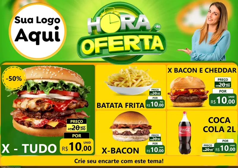 Modelo de Encarte para Encarte A4 Horizontal com o tema Hora da Oferta para Hamburgueria