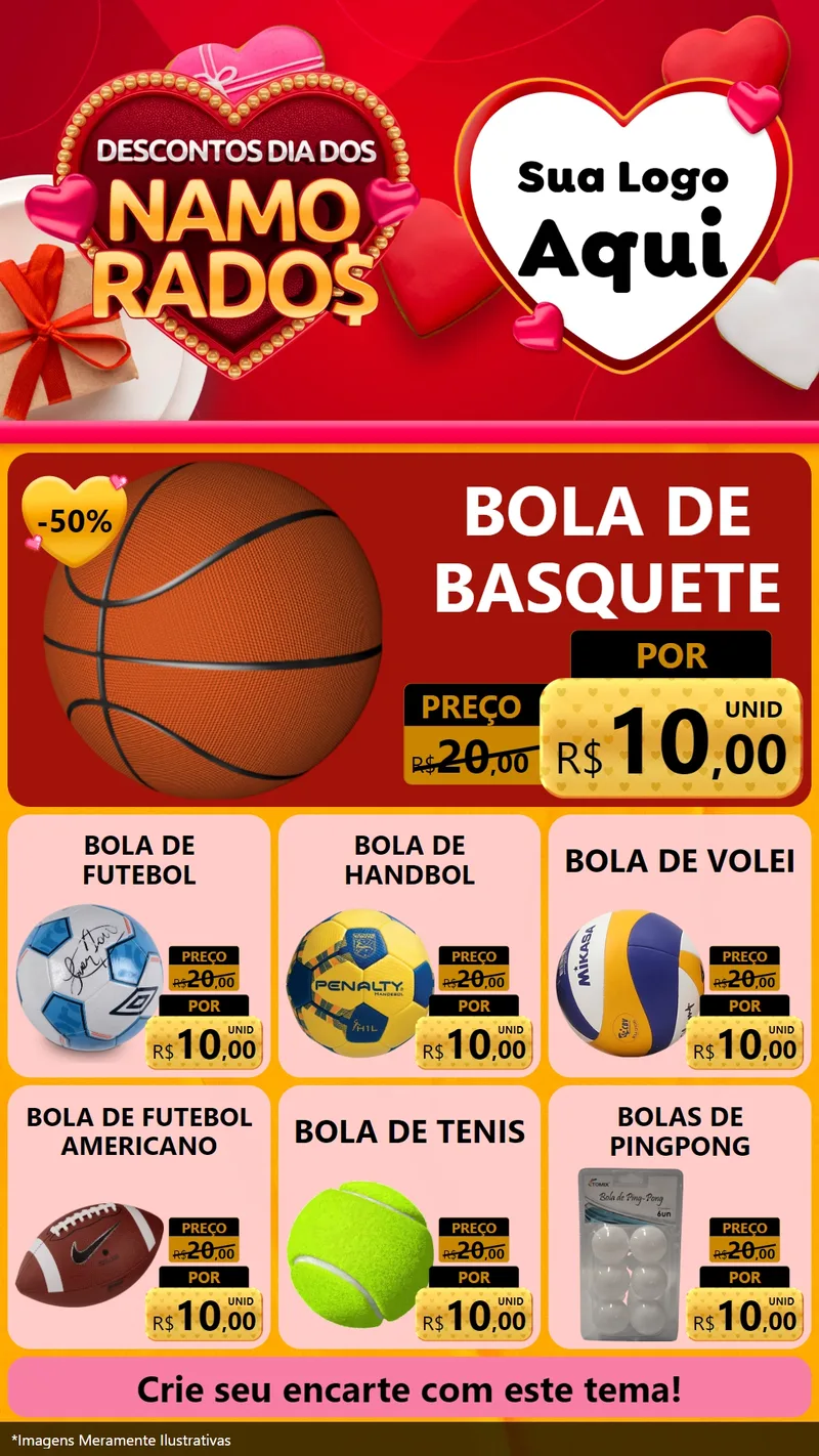 Modelo de Rede Social para Stories com o tema Descontos Dia dos Namorados para Artigos Esportivos