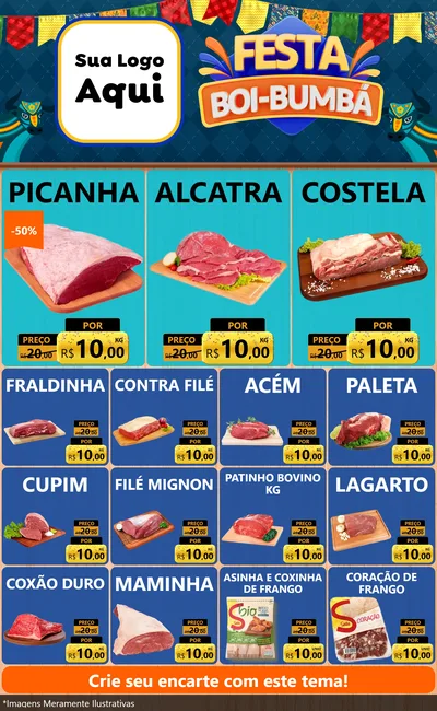 Modelo de Encarte para Encarte Grande com o tema Festa Boi Bumbá para Açougue