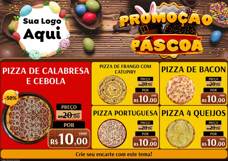 Modelo de Encarte para Encarte A4 Horizontal com o tema Promoção Páscoa para Pizzaria