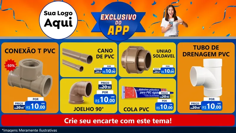 Modelo de TV para TV Horizontal com o tema Exclusivo do Aplicativo para Tubos e conexões