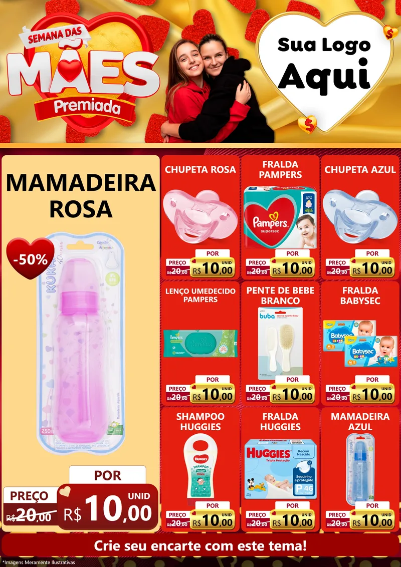 Modelo de Encarte para Encarte A4 Vertical com o tema Semana das Mães Premiada para Bebês