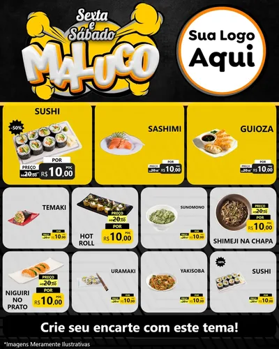 Modelo de Rede Social para Feed Instagram com o tema Sexta e Sábado Maluco para Comida japonesa