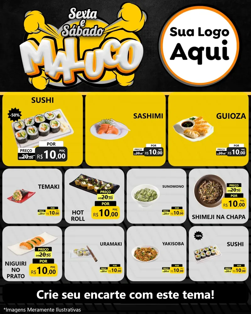 Modelo de Rede Social para Feed Instagram com o tema Sexta e Sábado Maluco para Comida japonesa